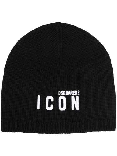 Dsquared2 Logo-embroidered Wool Beanie In Black