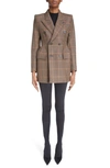 BALENCIAGA HOURGLASS HOUNDSTOOTH STRONG SHOULDER DOUBLE BREASTED WOOL BLEND BLAZER