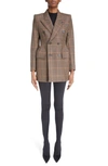 Balenciaga Hourglass Houndstooth Strong Shoulder Double Breasted Wool Blend Blazer In Beige/ Black