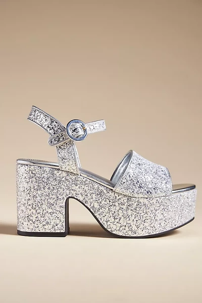 Larroude Women's Miso 90mm Glitter Platform Sandals In Silver