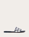 Valentino Toile Iconographe Leather-trimmed Cotton-canvas Jacquard Slides In Blue/white