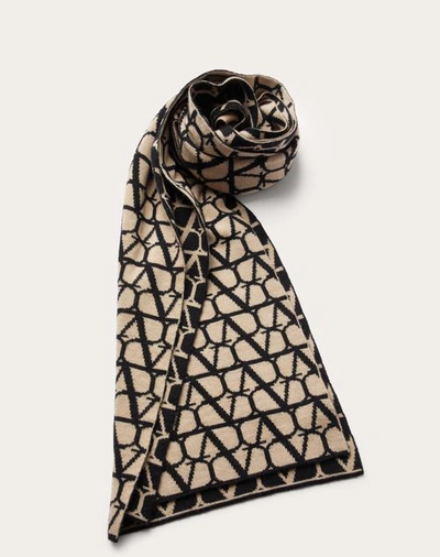 Valentino Logo Scarf In Beige/black