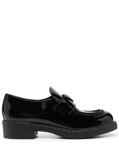 Prada Triangle Logo Patent Leather Loafer In Black