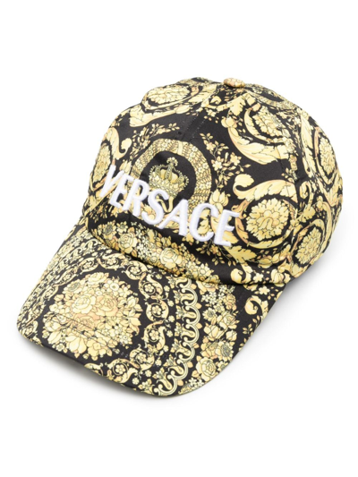 Versace Baroque Logo-embroidered Cap In Yellow