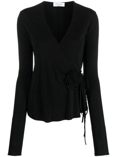 Blumarine Long-sleeved Wrap Shirt In Schwarz