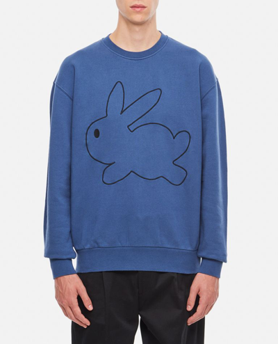 Jw Anderson Bunny-embroidered Cotton Sweatshirt In Blue