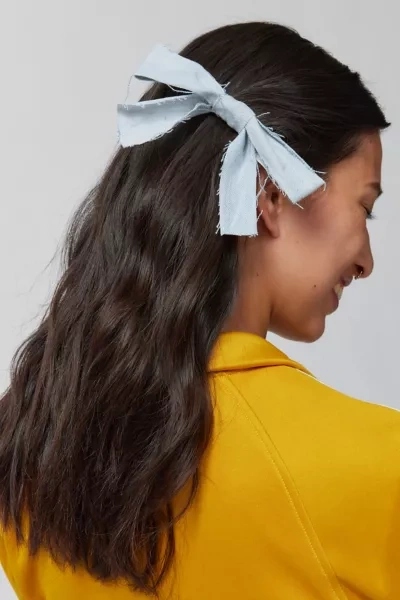 Urban Renewal Remade Denim Bow Hair Clip In Vintage Denim Light