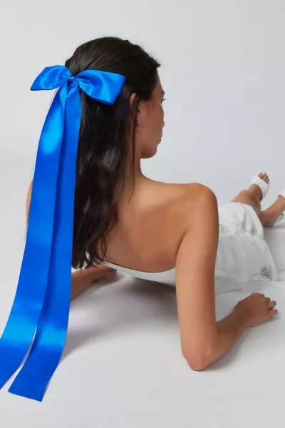 Urban Outfitters Long Satin Hair Bow Barrette In Blue