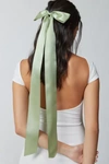 Urban Outfitters Long Satin Hair Bow Barrette In Olive