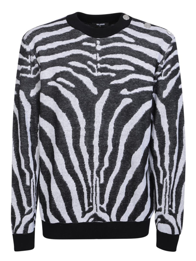 Balmain Zebra-print Knitted Jumper In Black
