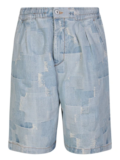 Marcelo Burlon County Of Milan Patchwork Cross Denim Shorts In Blue