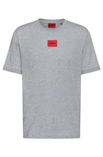 Hugo Regular-fit Cotton T-shirt With Red Logo Label In Dark Grey