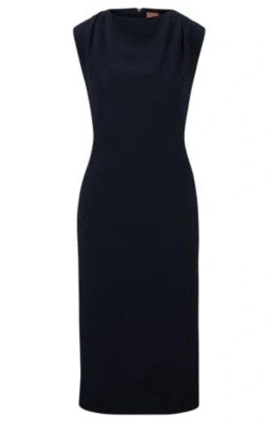 Hugo Boss Slim-fit Business Dress With Feature Neckline In Dark Blue