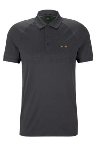 Hugo Boss Slim-fit Polo Shirt With Decorative Reflective Pattern In Dark Grey
