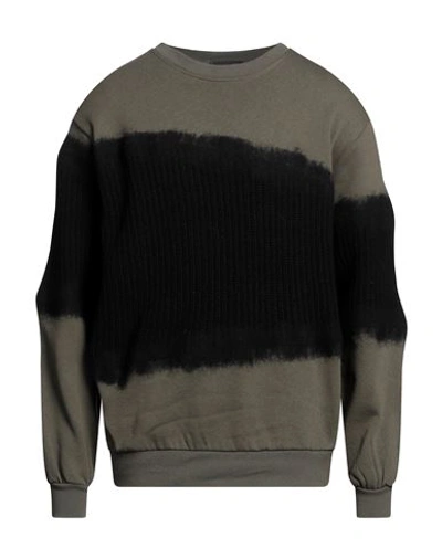 Lucques Man Sweatshirt Military Green Size L Cotton, Merino Wool