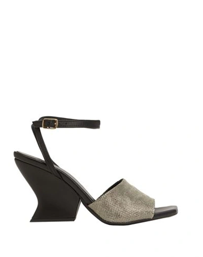 8 By Yoox Geometric Heel Leather Sandals Woman Sandals Platinum Size 8 Soft Leather, Pes - Polyether In Grey