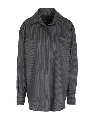 8 By Yoox Pinstriped Wool Oversized Shirt Woman Shirt Steel Grey Size 10 Wool, Elastane
