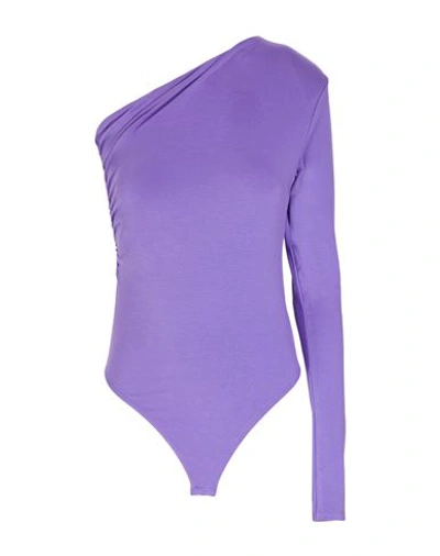 8 By Yoox Jersey One-shoulder Padded Bodysuit Woman Bodysuit Purple Size Xxl Viscose, Elastane