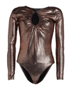 Vanessa Scott Woman Bodysuit Copper Size M Nylon, Metallic Fiber, Elastane In Orange