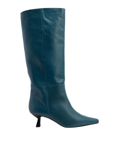 8 By Yoox Leather Pointy-toe Boot Woman Knee Boots Deep Jade Size 11 Calfskin In Green