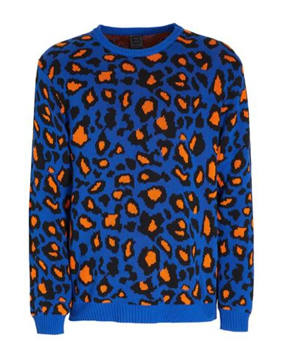 8 By Yoox Leopard Jacquard Sweater Man Sweater Bright Blue Size Xl Recycled Polyester, Recycled Cott