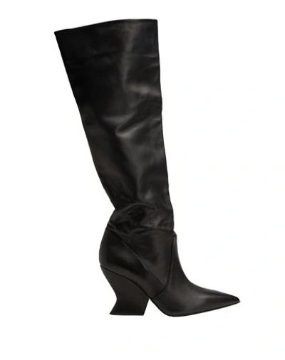 8 By Yoox Leather Wedge Sole High Boot Woman Knee Boots Black Size 11 Ovine Leather