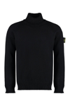 Stone Island Blue Navy Ribbed Turtleneck Sweater In Wool Men In Black