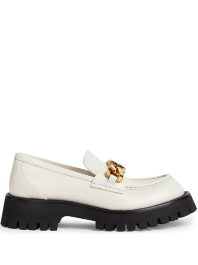 Gucci Interlocking G Leather Loafers In Mystic White/m.white