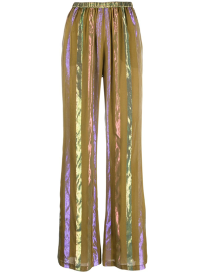 Forte Forte Iridescent-effect Wide-leg Trousers In Green