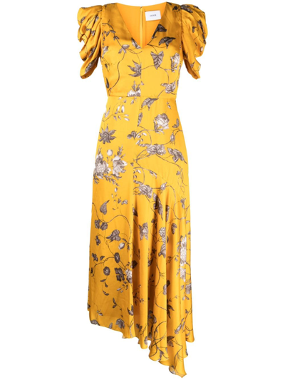 Erdem Floral-printed Midi Dress In Yellow
