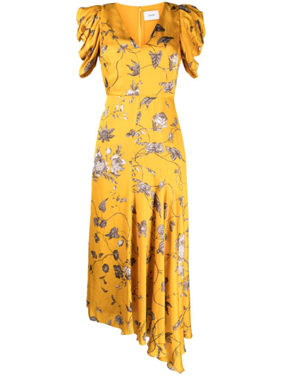 Erdem 花卉印花中长连衣裙 In Yellow