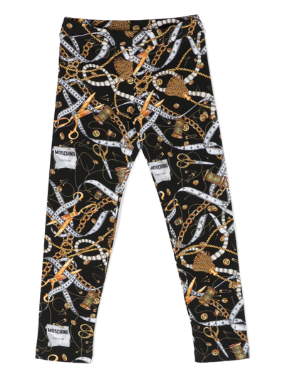 Moschino Kids' Graphic-print Slip-on Leggings In Black