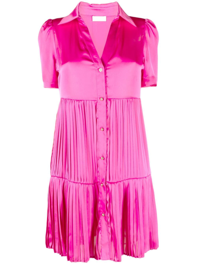 Liu •jo V-neck Pleated Mini Dress In Pink