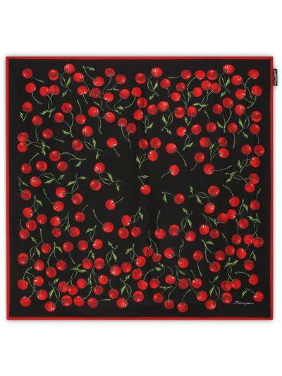 Dolce & Gabbana Cherry-print Silk Scarf In Ciliegie_fdo_nero