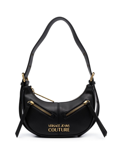 Versace Jeans Couture Logo-lettering Faux-leather Shoulder Bag In Black