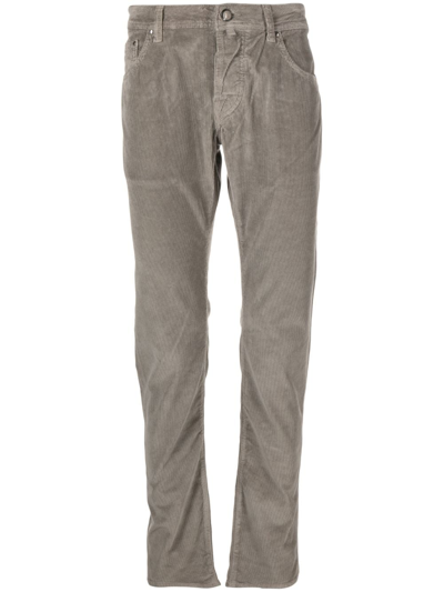 Jacob Cohen Low-rise Slim-cut Corduroy Trousers In Gray