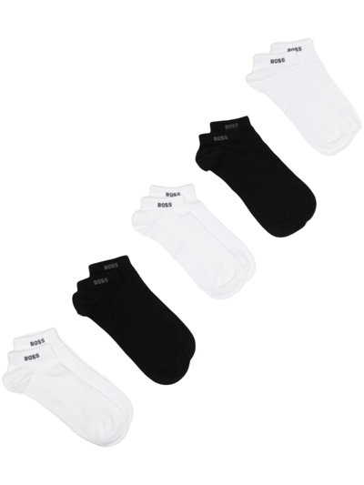 Hugo Boss Five-pack Intarsia-logo Ribbed Socks In Black