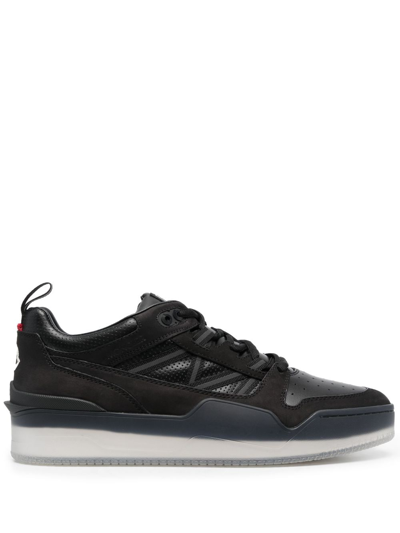 Moncler Logo-patch Leather Sneakers In Black