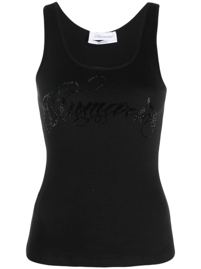 Blumarine Logo-embellished Stretch-cotton Tank Top In Black