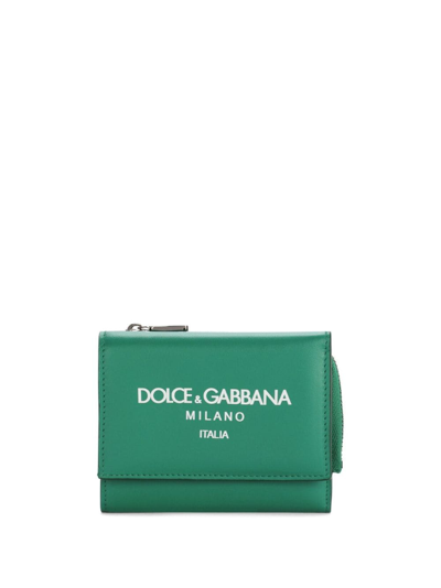 Dolce & Gabbana Logo-print Leather Wallet In Green
