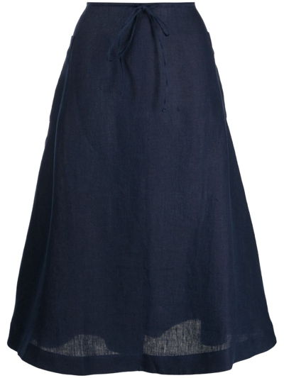 Casa Raki Sol Organic Linen Midi Skirt In Navy