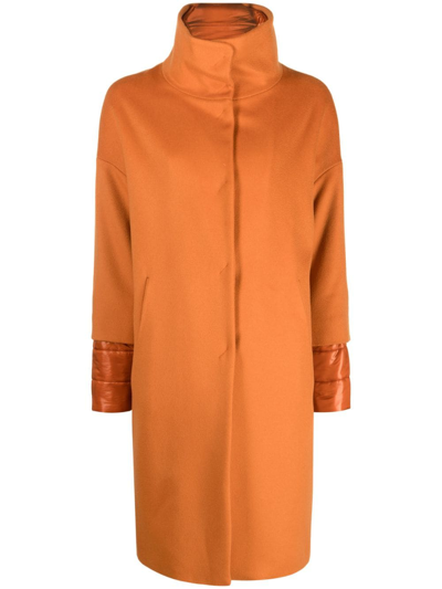 Herno Funnel-neck Single-breasted Coat In Orange