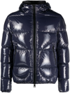 Herno Hooded Quilted Jacket Shiny Finish In Blue