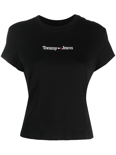 Tommy Jeans Logo-embroidered Cotton T-shirt In Black
