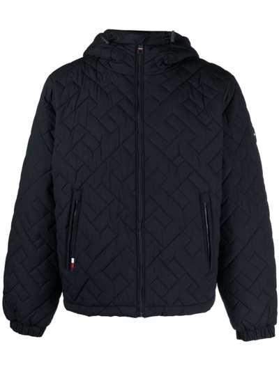 Tommy Hilfiger Monogram-pattern Hooded Jacket In Blue