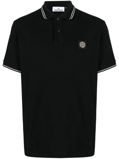 Stone Island Compass-patch Cotton Polo Shirt In Black