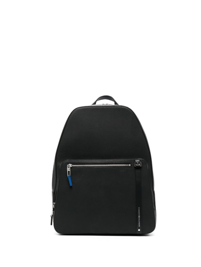 Tommy Hilfiger Logo-strap Leather Backpacks In Black