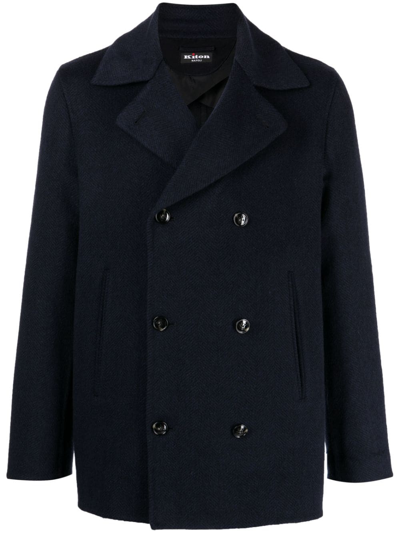 Kiton Double-breasted Cashmere Jacket In Blue