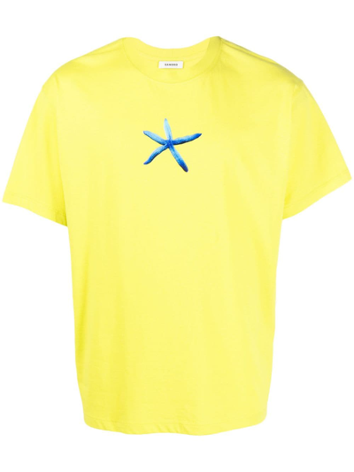 Sandro Starfish-print Cotton T-shirt In Green