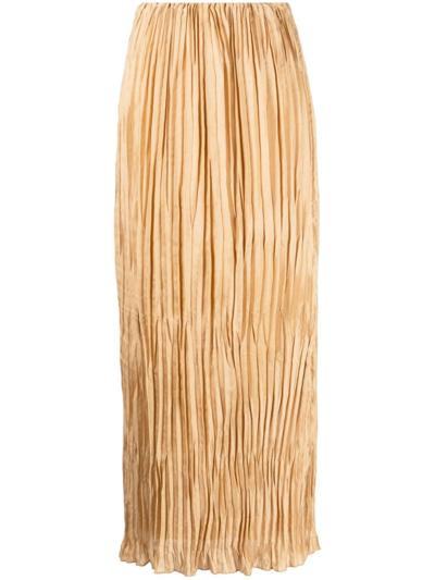 By Malene Birger + Net Sustain Elisas Plissé Organic Silk Maxi Skirt In Camel